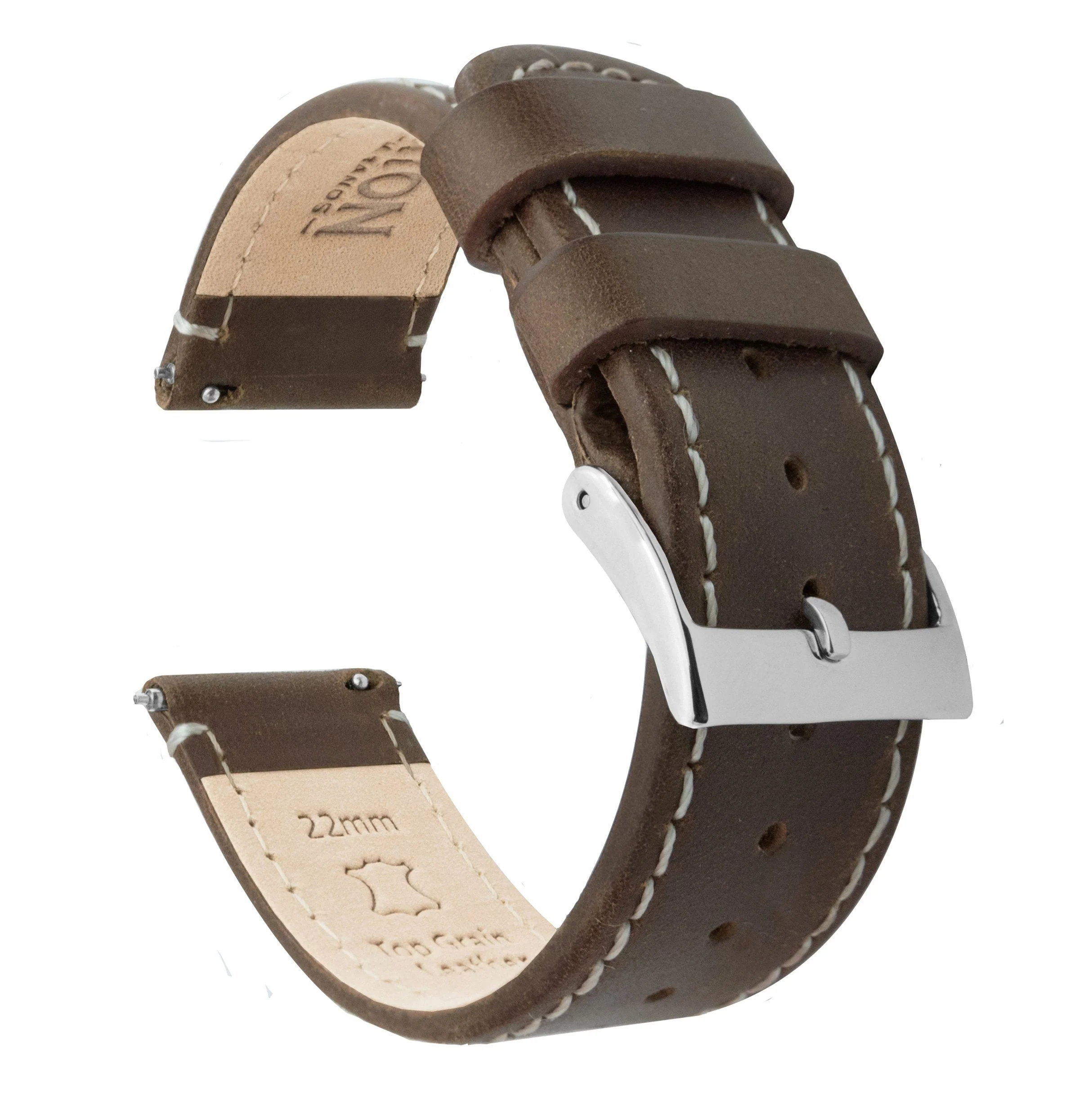 Polar Pacer & Pacer Pro Saddle Brown Leather Linen White Stitching Watch Band