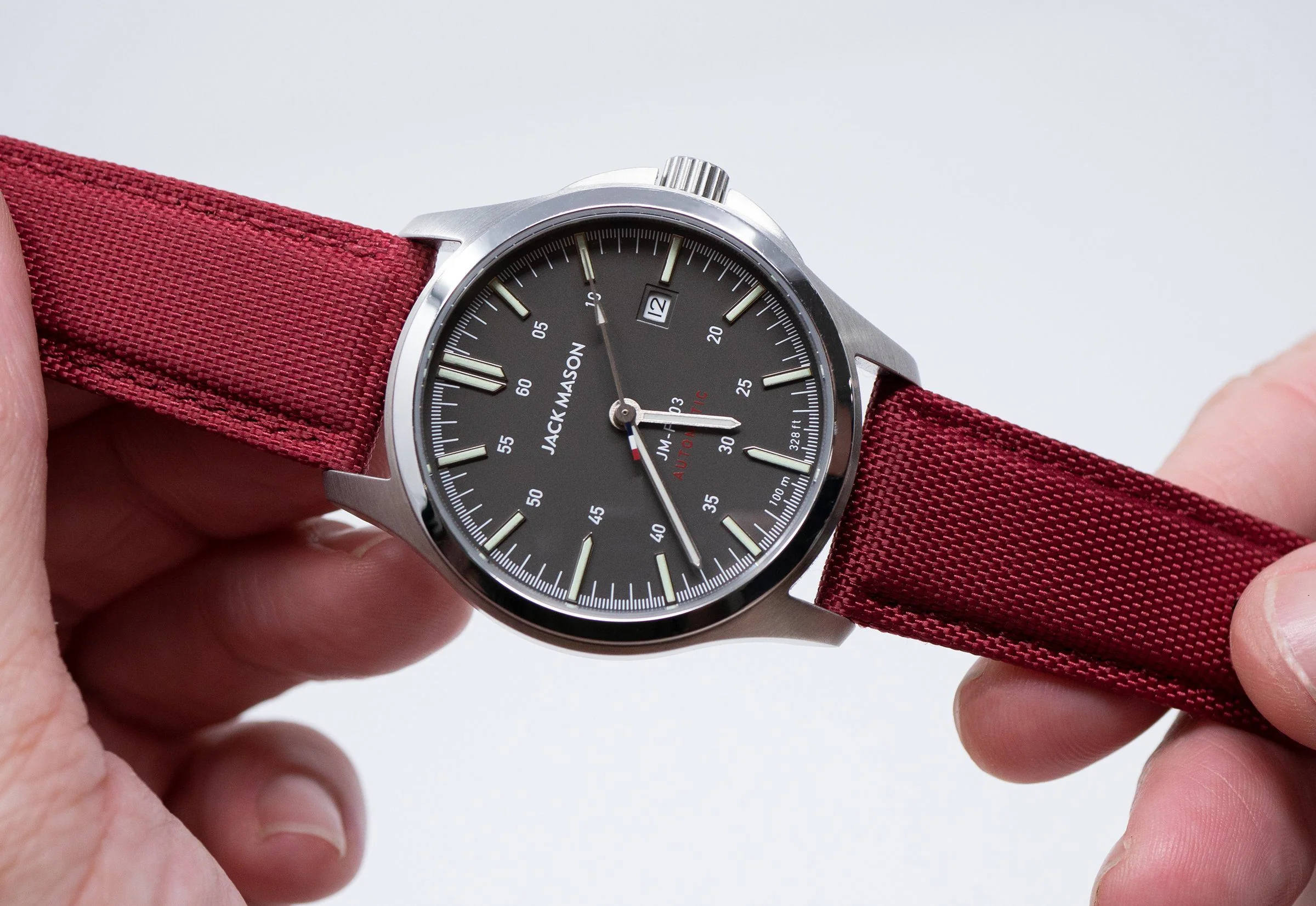 Raspberry Red Sailcloth Quick Release Watch Band - Baltic Aquascaphe / Bicompax (20mm) - Image 2