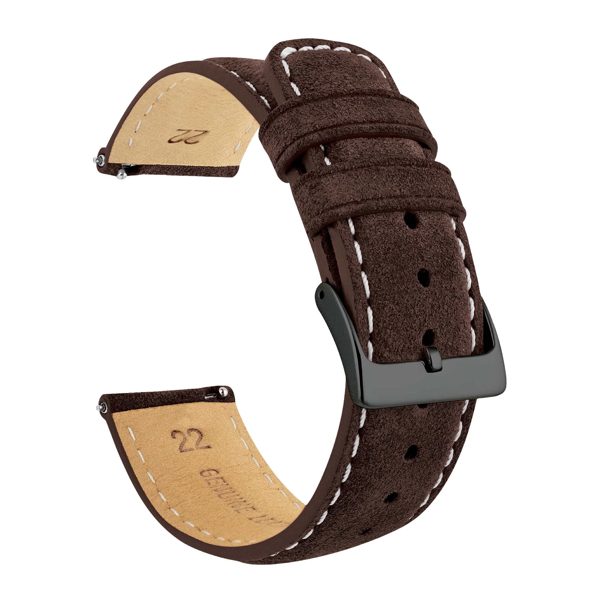Root Brown Italian Suede Beige Stitching Watch Band - Marathon GSAR / TSAR (20mm) - Image 6