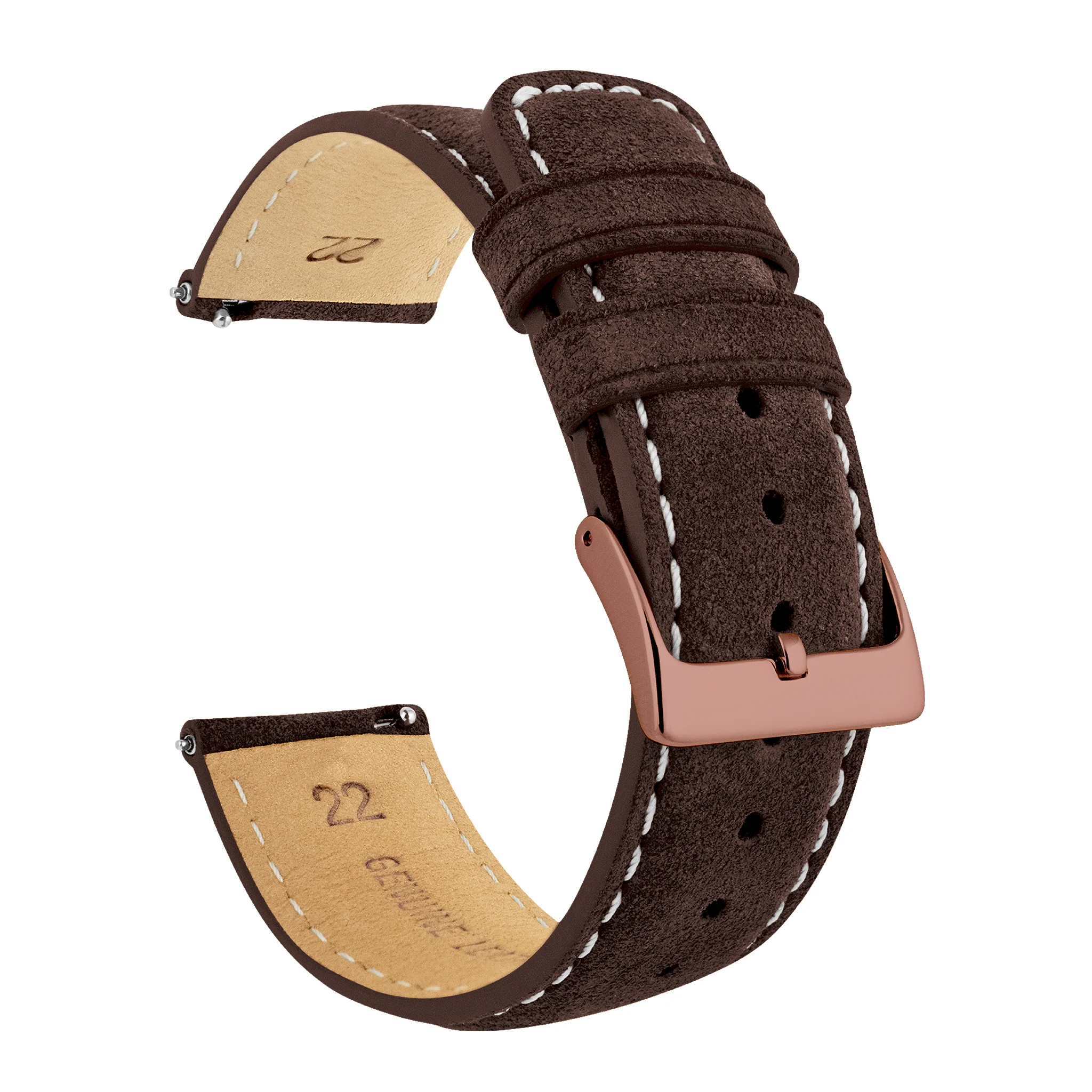 Root Brown Italian Suede Beige Stitching Watch Band - Marathon GSAR / TSAR (20mm) - Image 7
