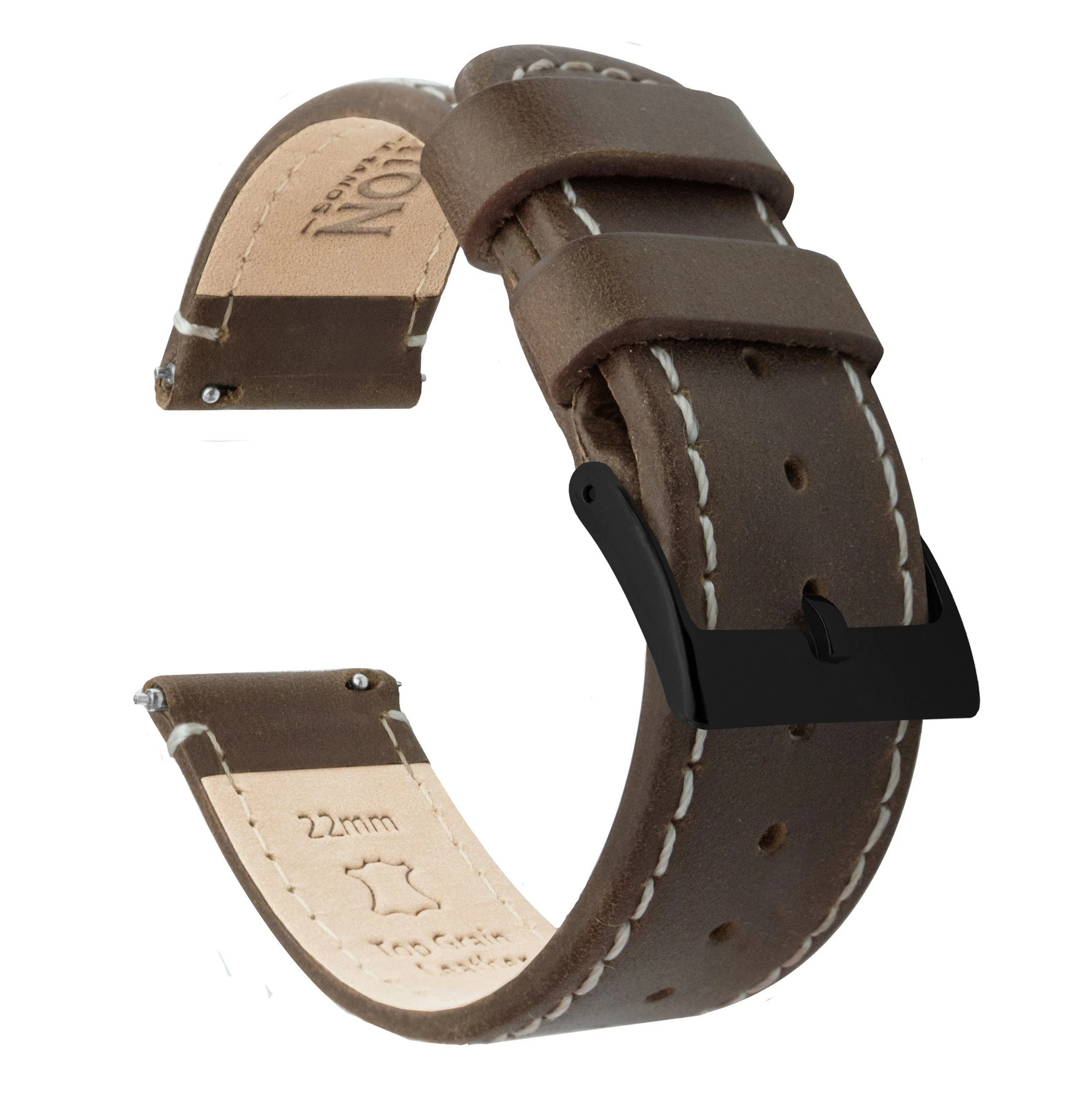 Saddle Brown Leather White Stitching Quick Release Watch Band - Image 7