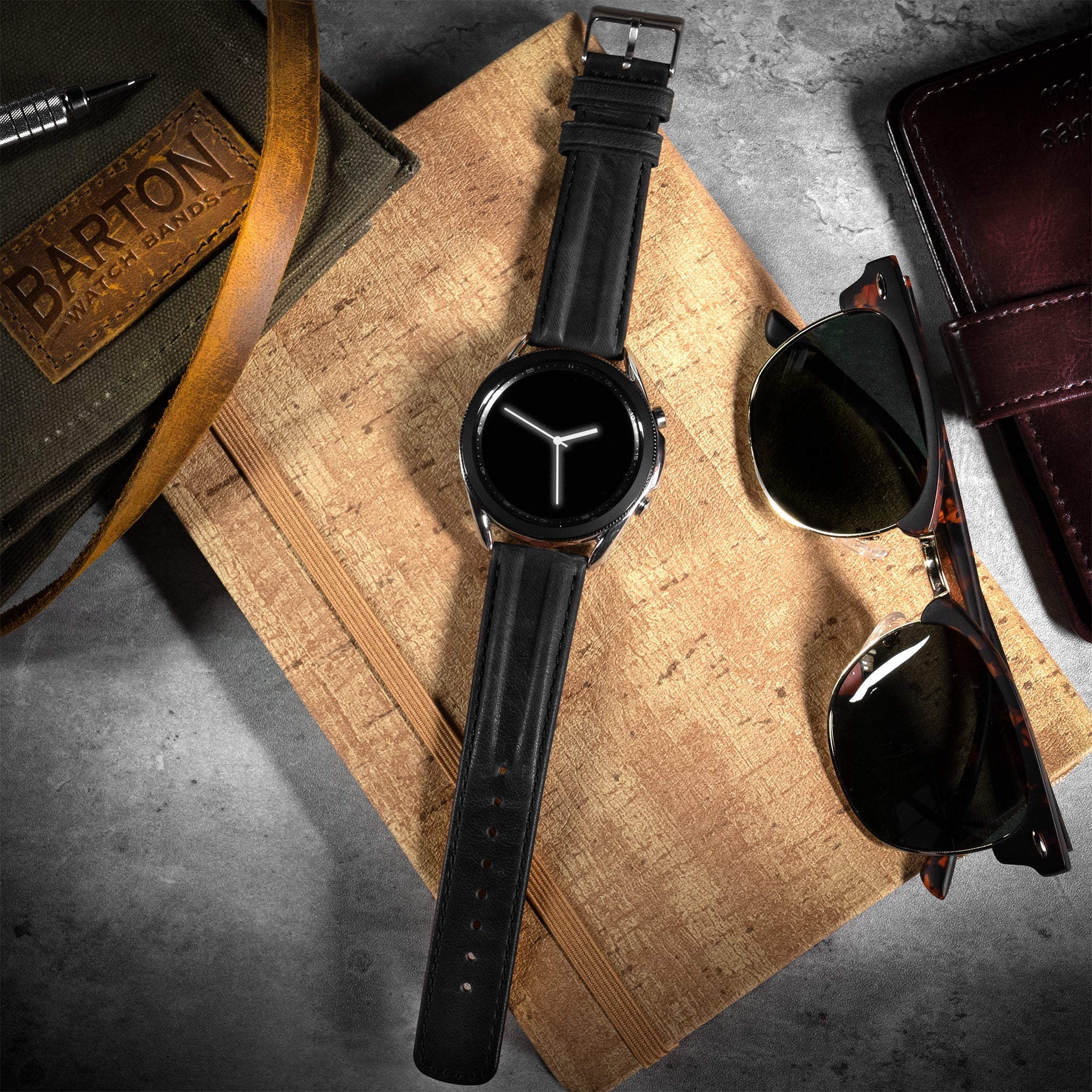 Samsung Galaxy Watch Active 2 Classic Horween Leather Black Watch Band - Image 2