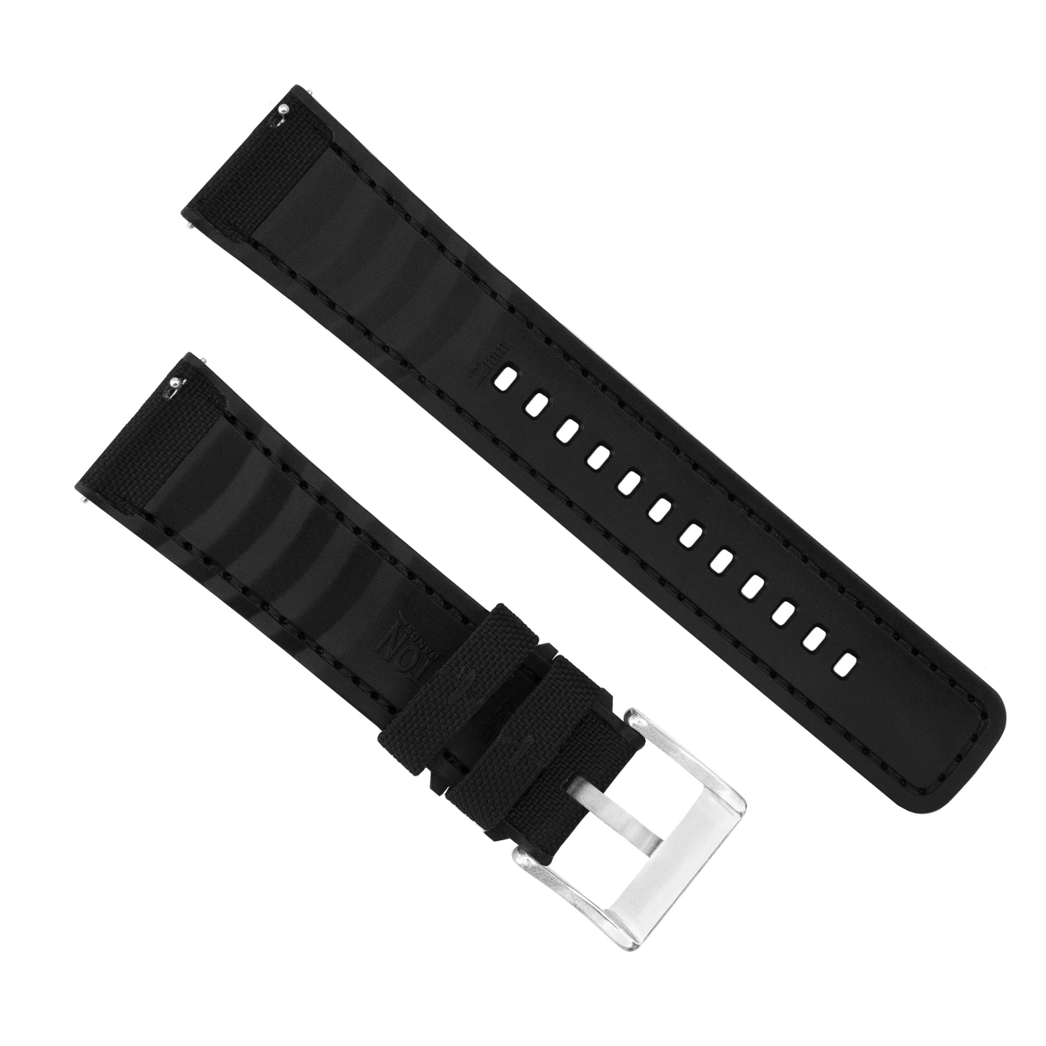 Samsung Galaxy Watch Active 2 Cordrua Fabric Silicone Hybrid Black Watch Band - Image 4