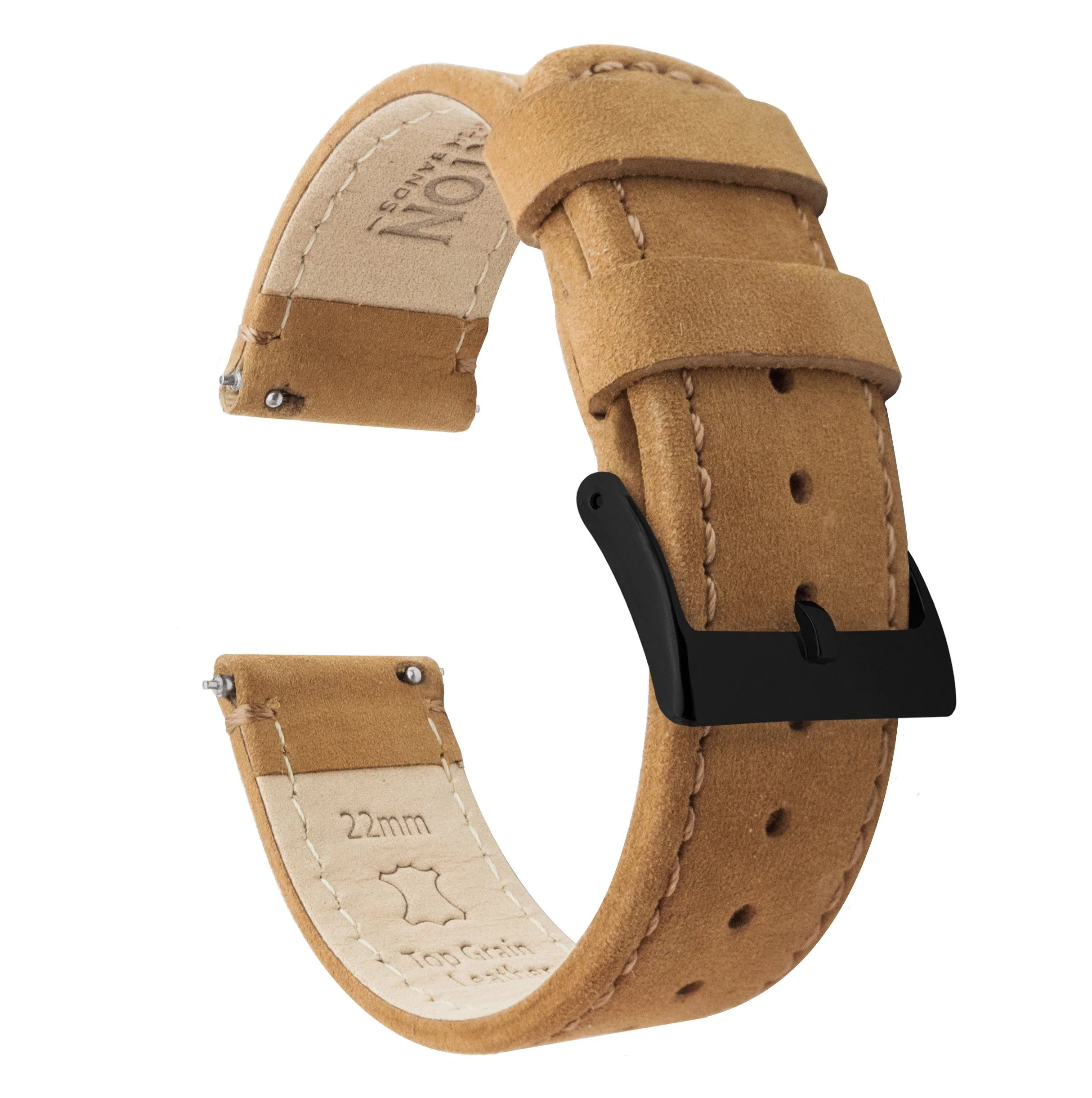 Samsung Galaxy Watch Active 2 Gingerbread Brown Leather Stitching Watch Band - Image 2