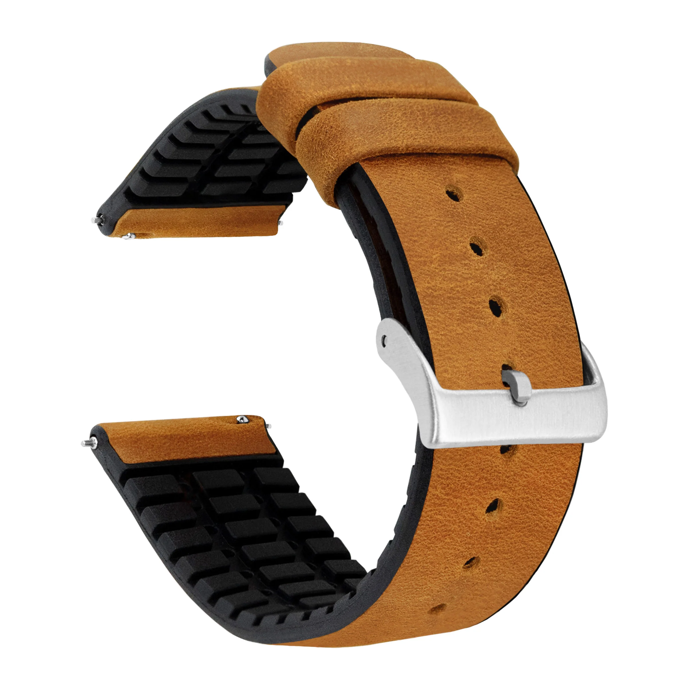 Samsung Galaxy Watch Active 2 Leather And Rubber Hybrid Cedar Brown Watch Band