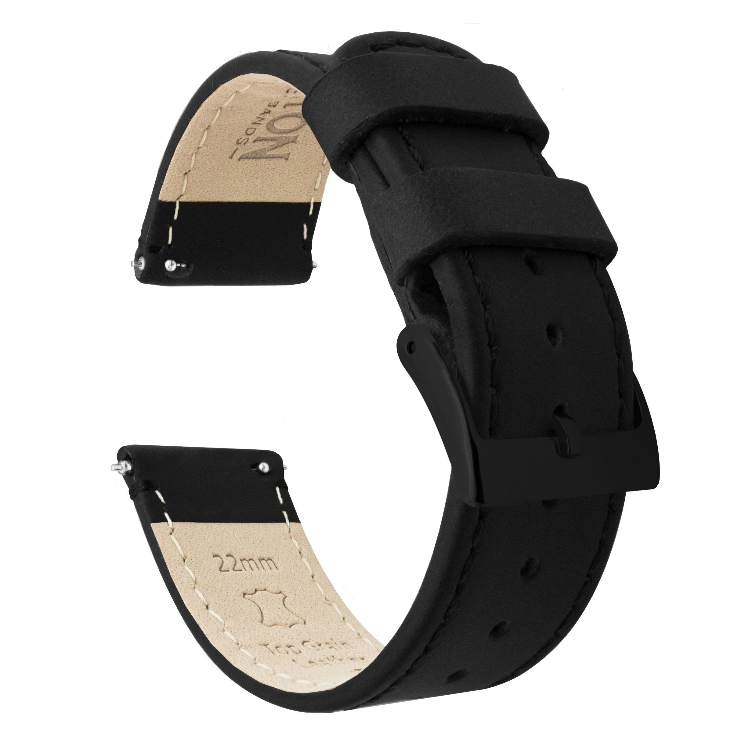 Samsung Galaxy Watch Active Black Leather Stitching Watch Band - Image 2