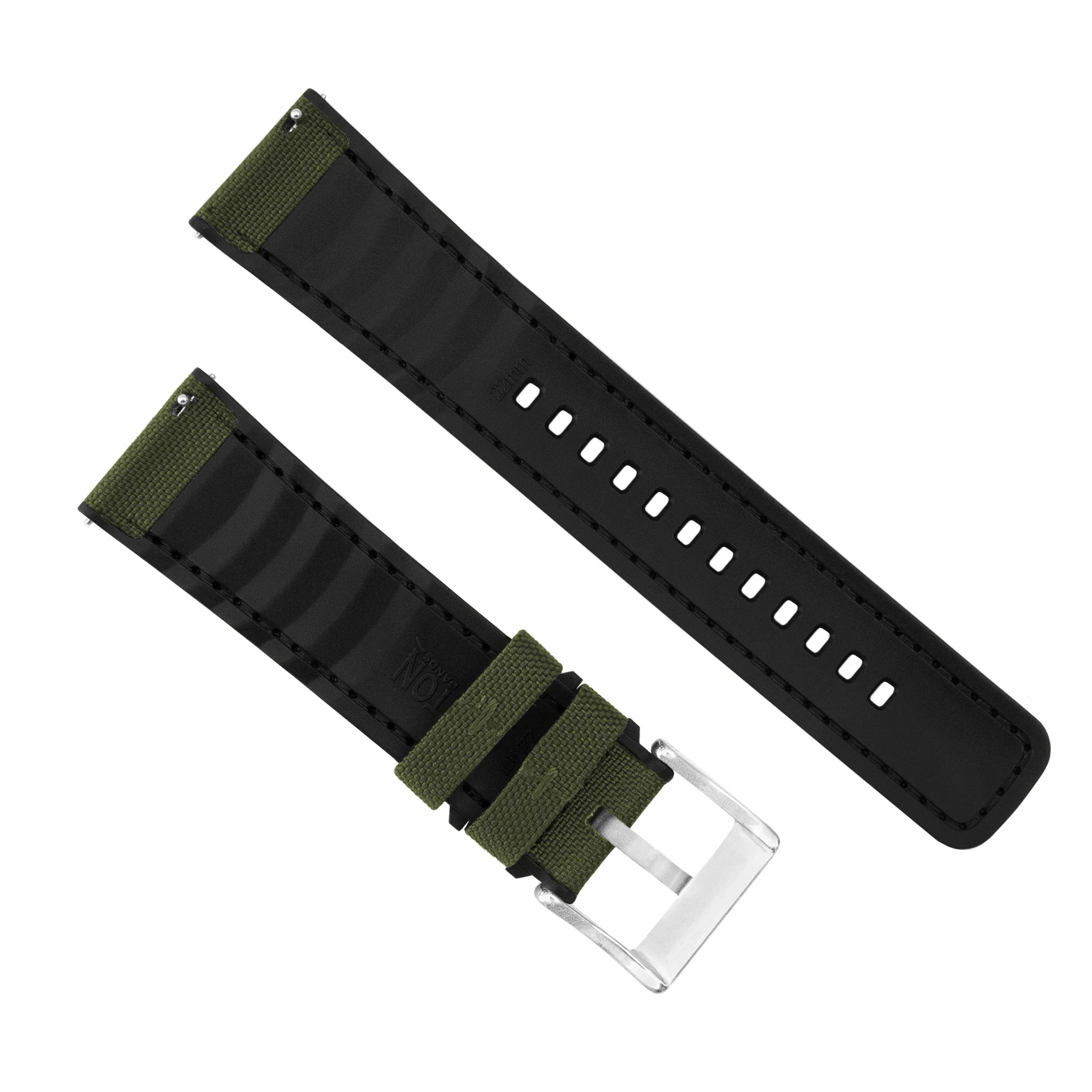Samsung Galaxy Watch Cordrua Fabric Silicone Hybrid Army Green Watch Band - Image 5