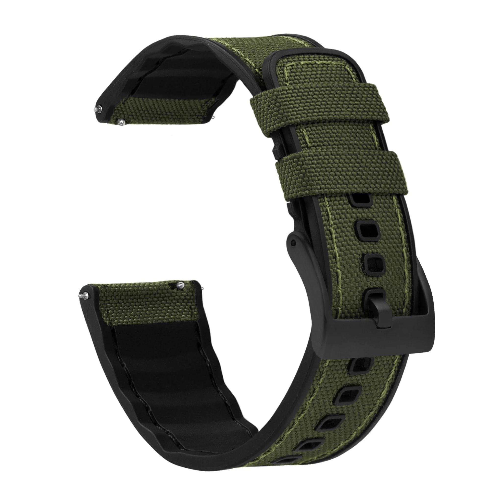 Samsung Galaxy Watch3 Cordrua Fabric Silicone Hybrid Army Green Watch Band - Image 3