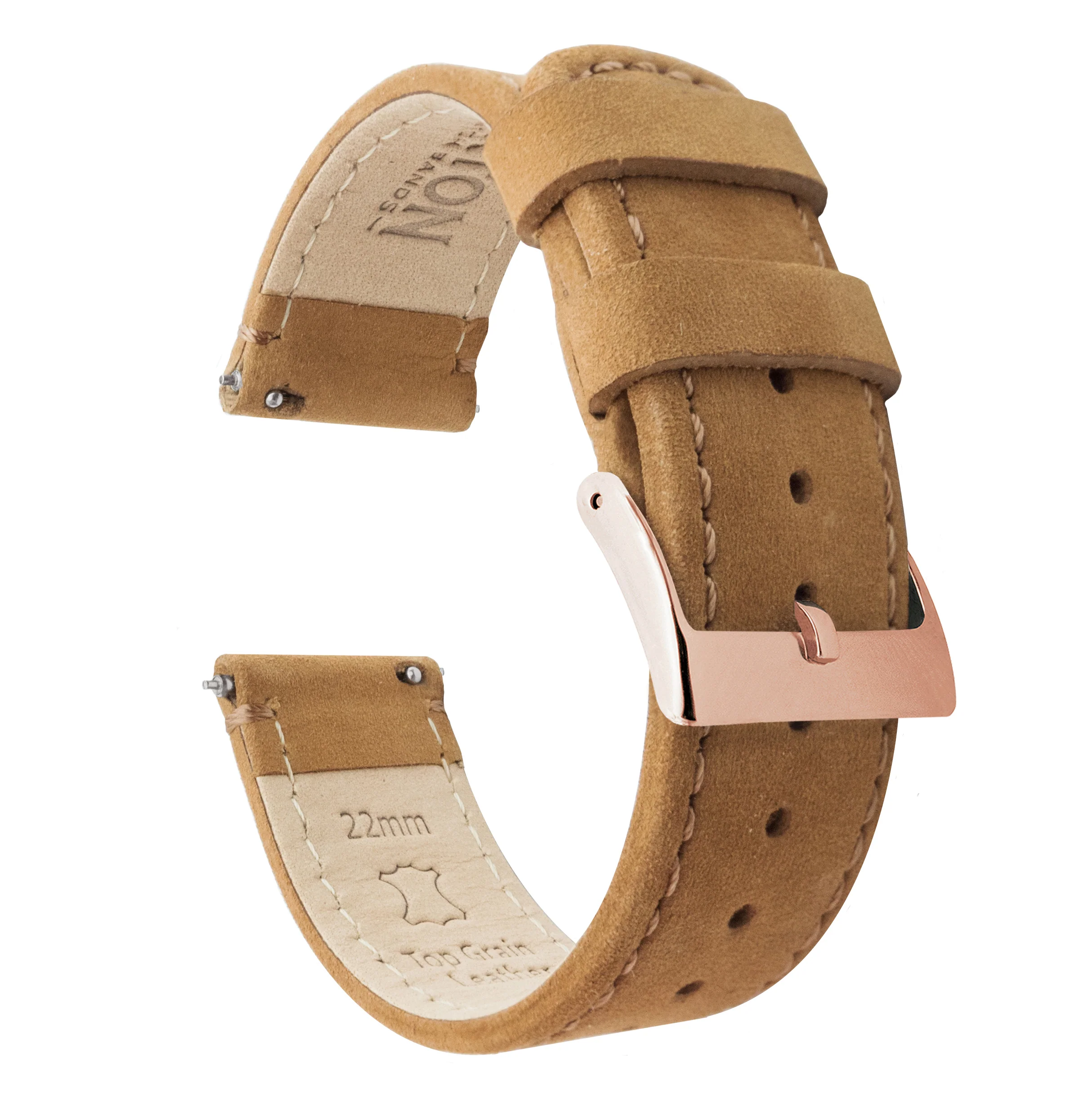 Samsung Galaxy Watch4 Gingerbread Brown Leather Stitching Watch Band - Image 3