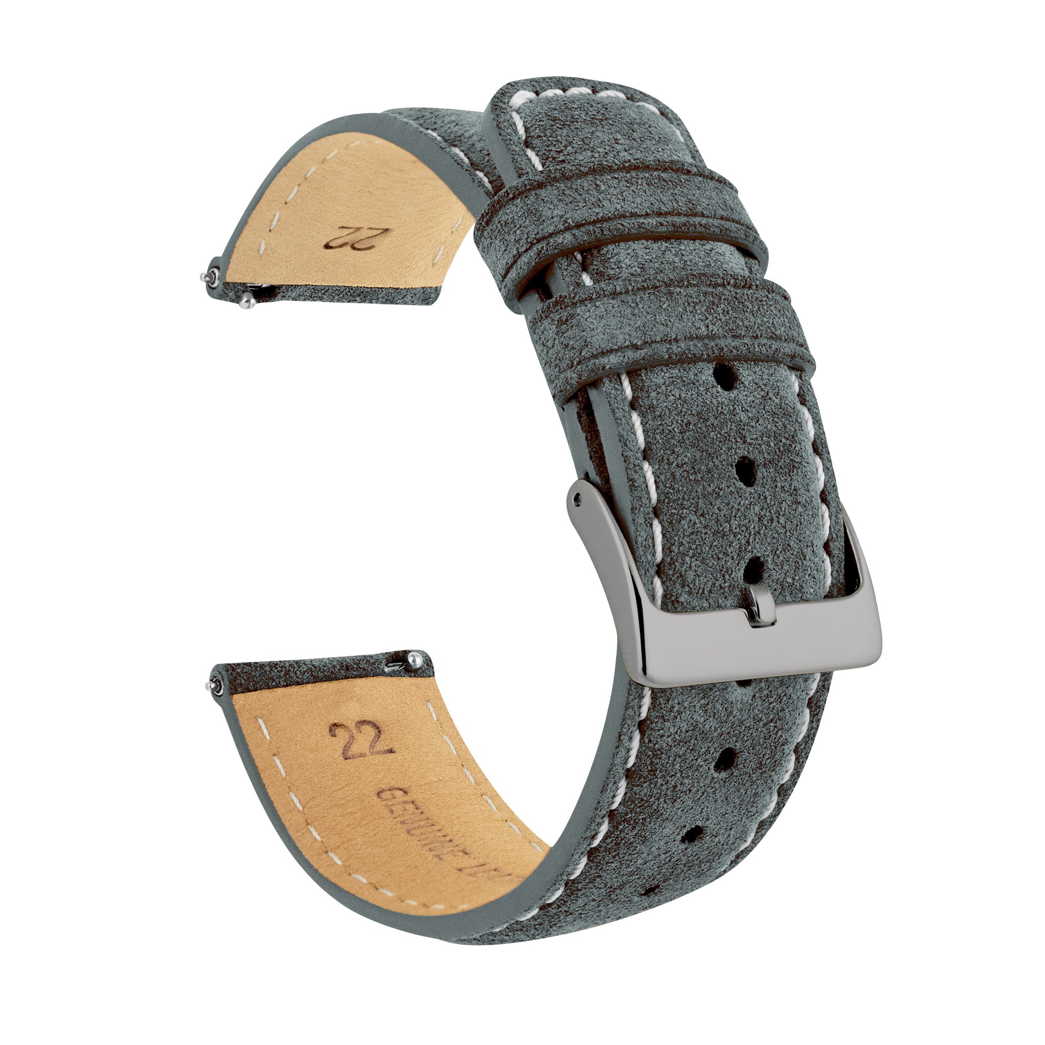 Slate Grey Italian Suede Beige Stitching Watch Band - Lorier Neptune / Falcon / Hyperion (20mm)
