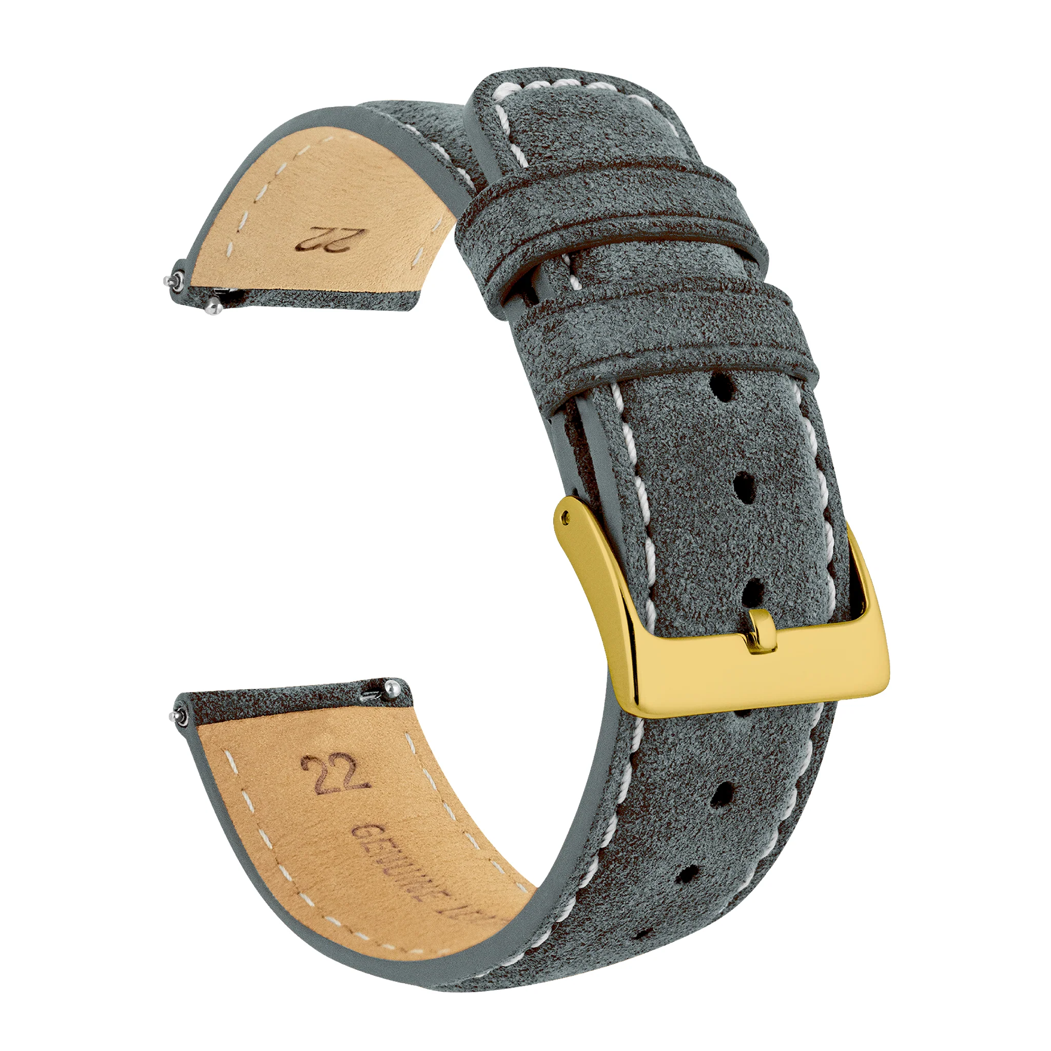 Slate Grey Italian Suede Beige Stitching Watch Band - Lorier Neptune / Falcon / Hyperion (20mm) - Image 10