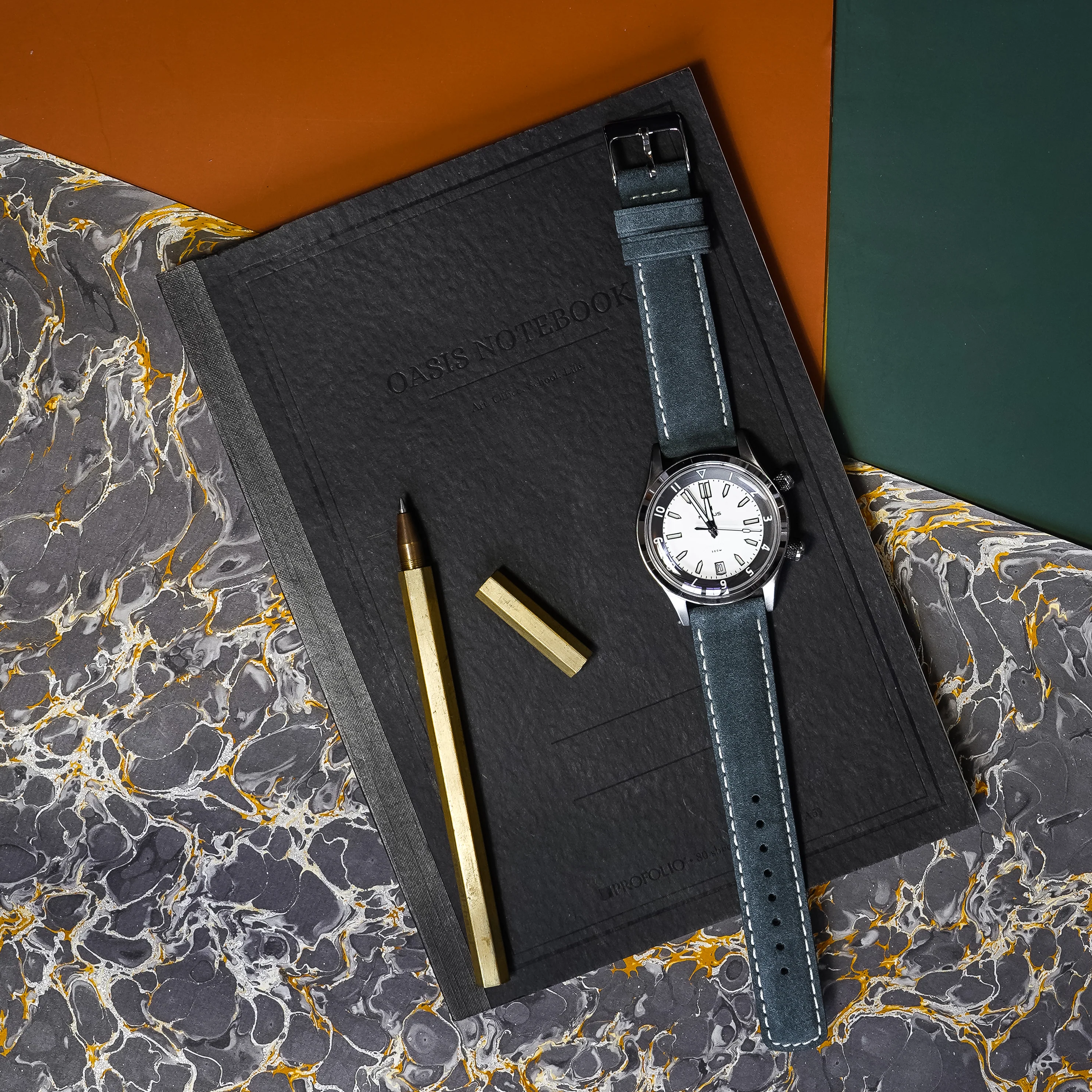 Slate Grey Italian Suede Beige Stitching Watch Band - Lorier Neptune / Falcon / Hyperion (20mm) - Image 3