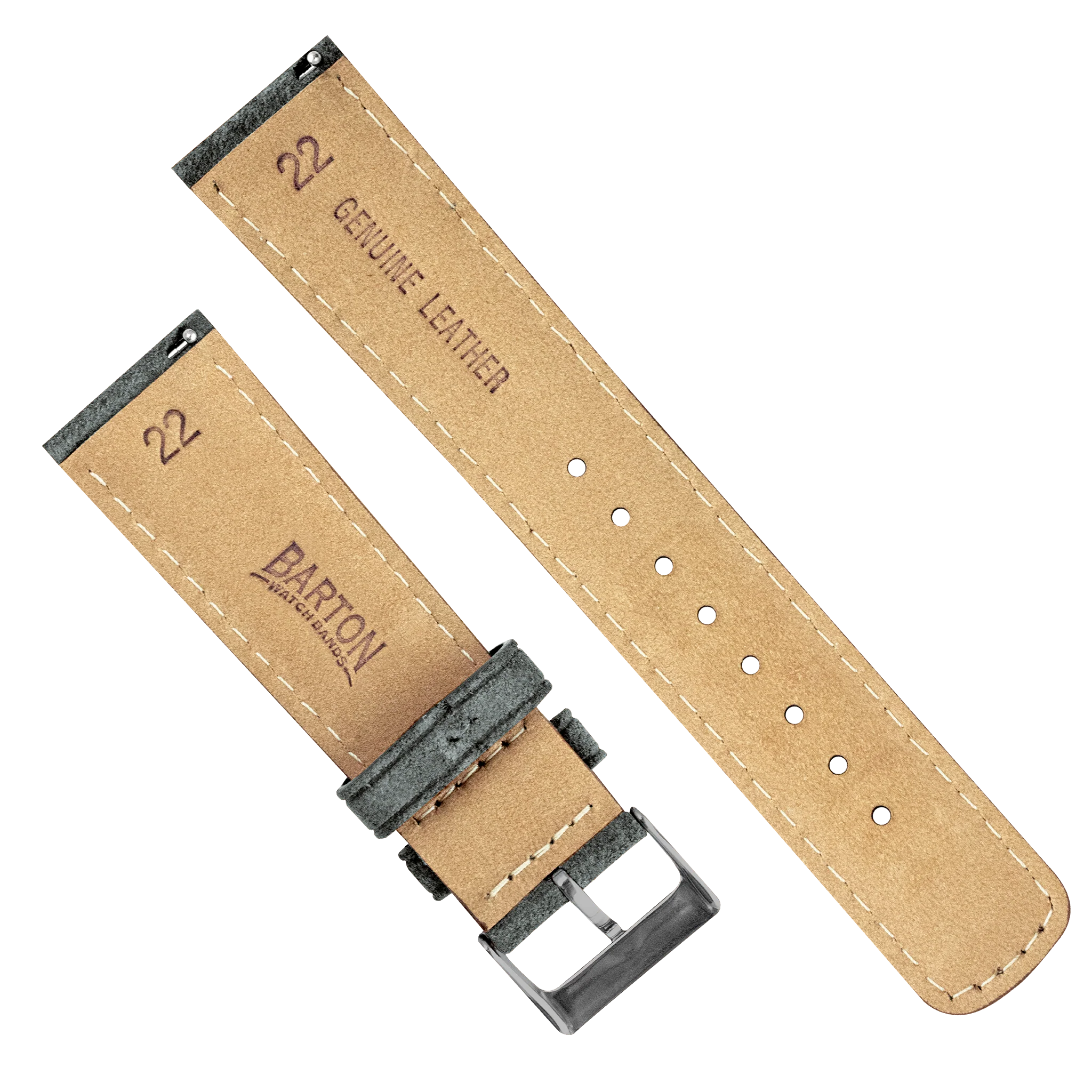 Slate Grey Italian Suede Beige Stitching Watch Band - Lorier Neptune / Falcon / Hyperion (20mm) - Image 5