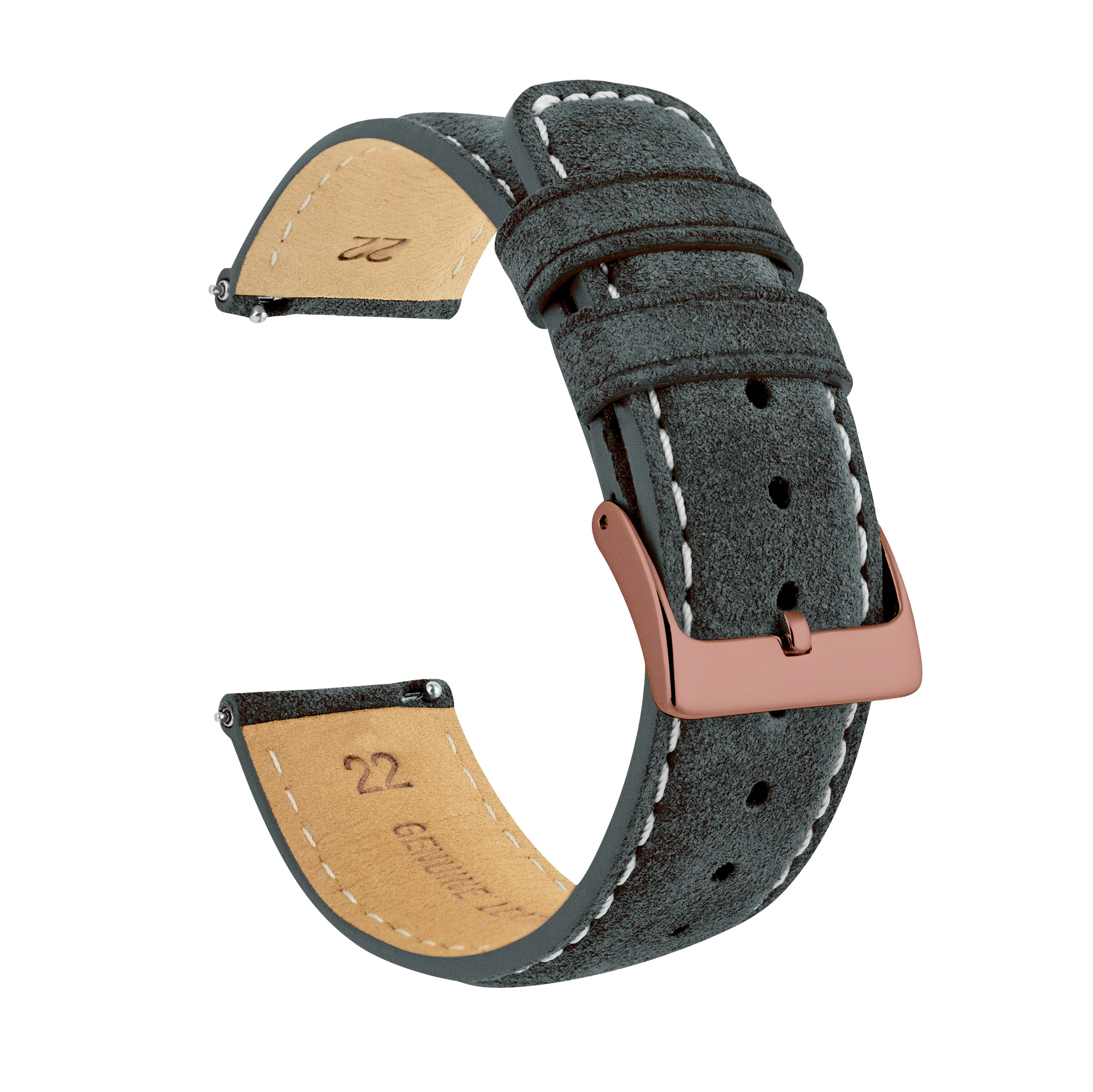 Slate Grey Italian Suede Beige Stitching Watch Band - Lorier Neptune / Falcon / Hyperion (20mm) - Image 8