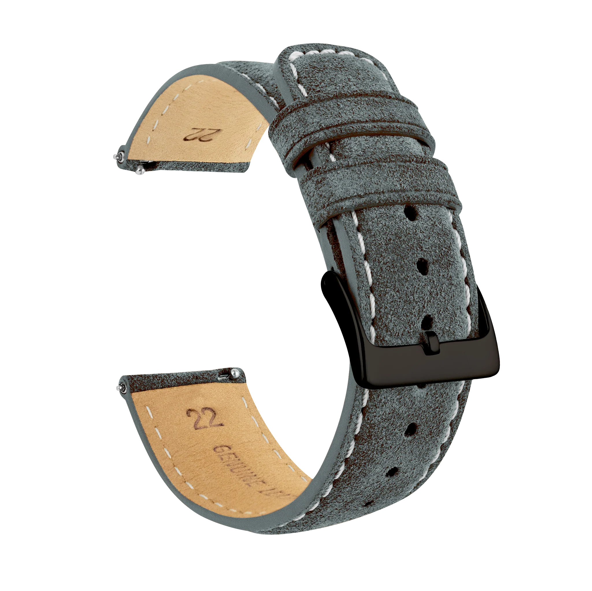 Slate Grey Italian Suede Beige Stitching Watch Band - Lorier Neptune / Falcon / Hyperion (20mm) - Image 9