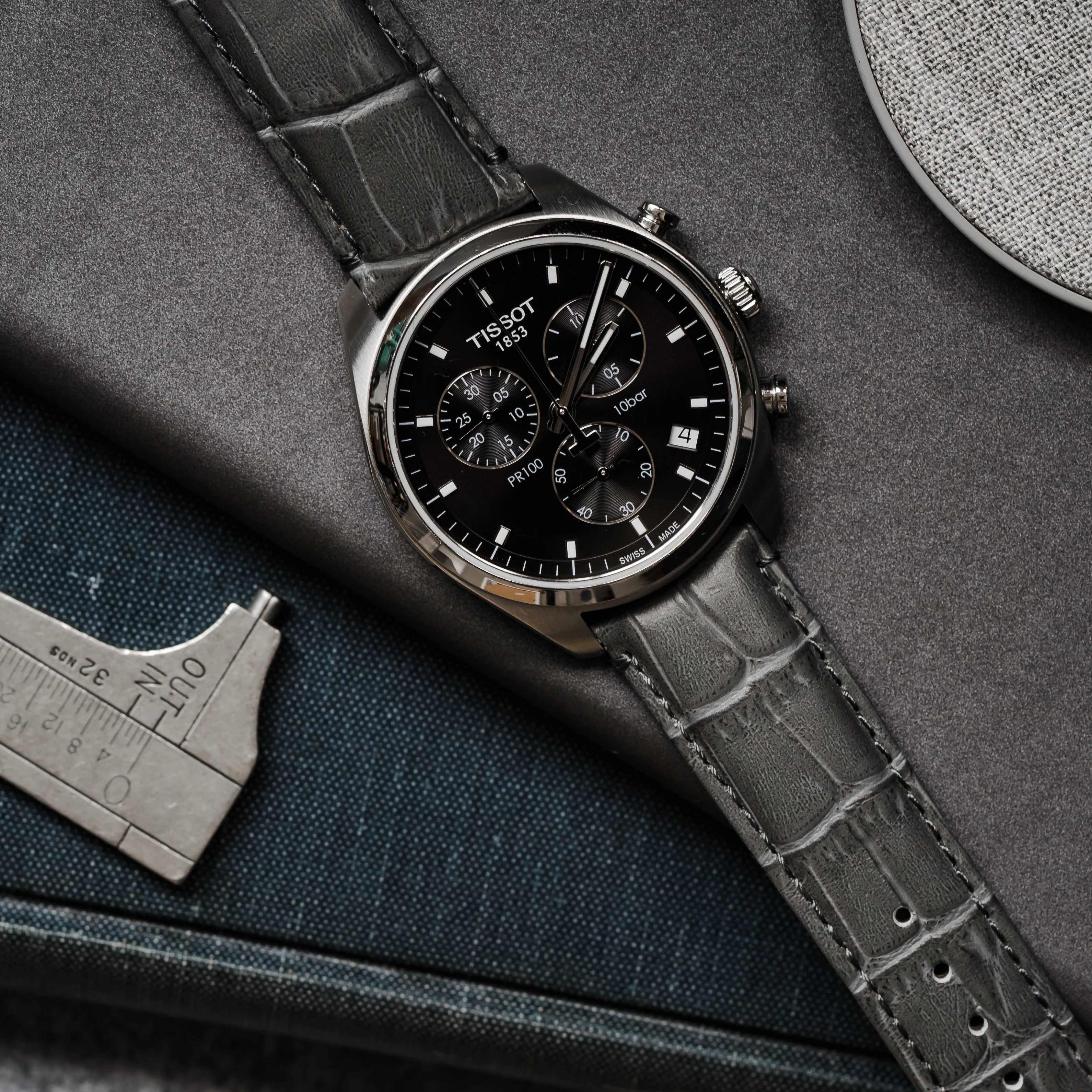 Smoke Grey Alligator Grain Leather Watch Band - Timex Weekender / Expedition (20mm) - Image 2
