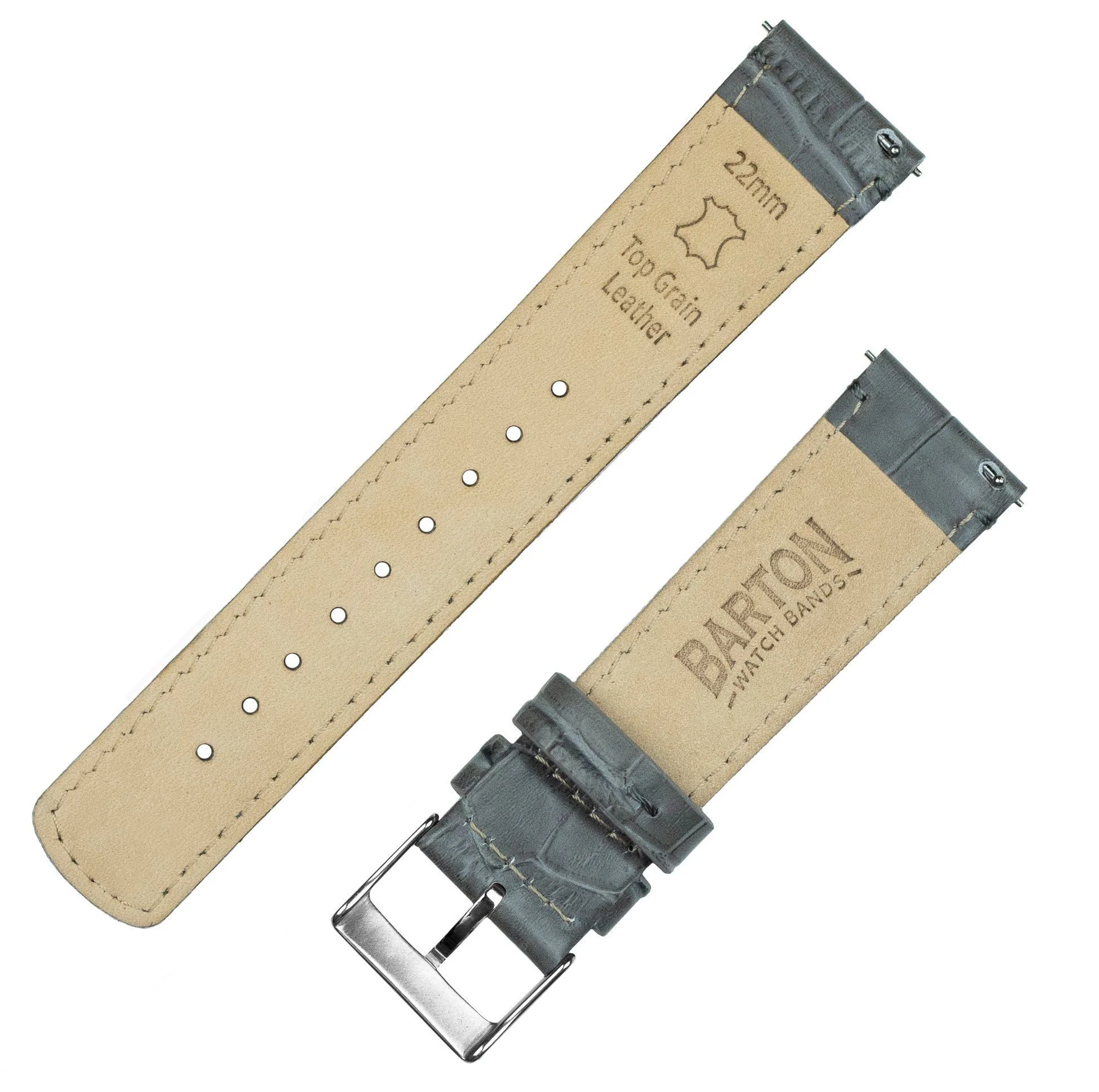 Smoke Grey Alligator Grain Leather Watch Band - Timex Weekender / Expedition (20mm) - Image 4