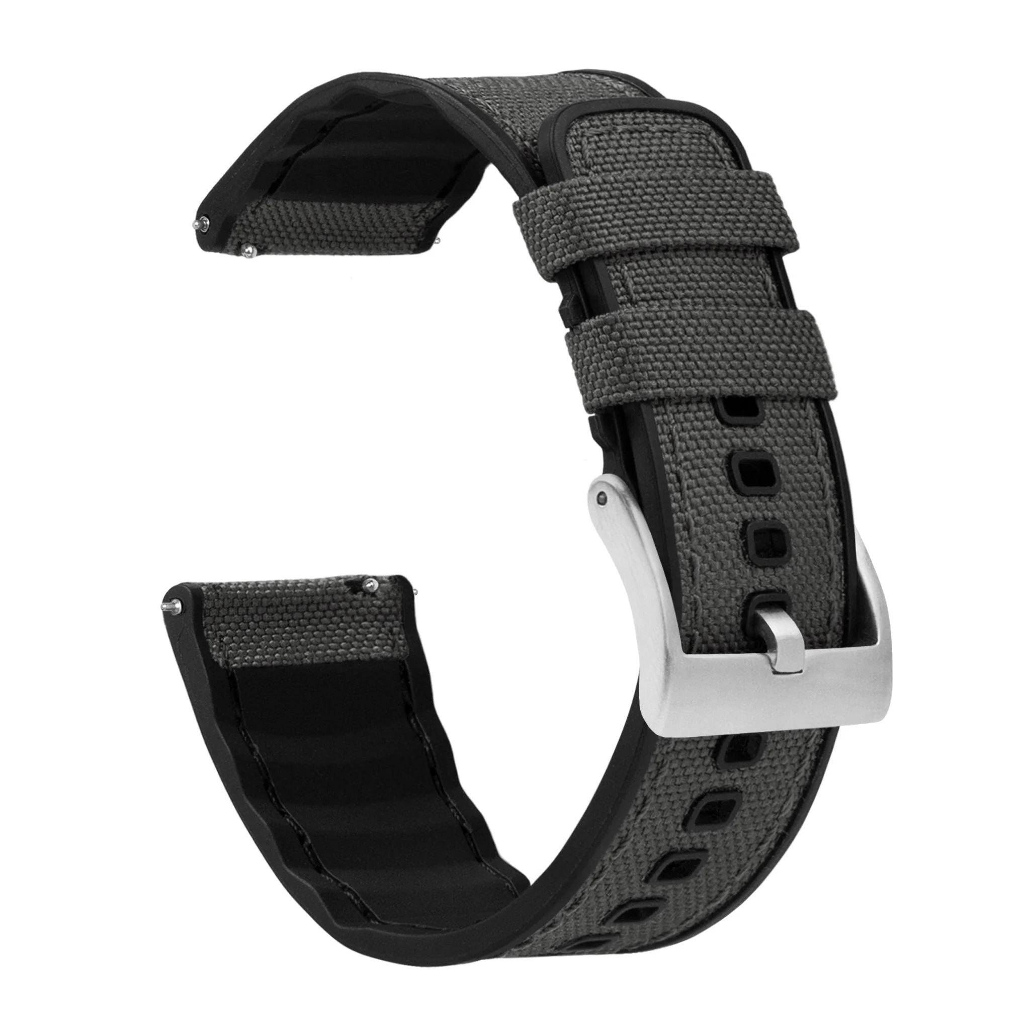 Smoke Grey Cordura Fabric And Silicone Hybrid 18mm Watch Band