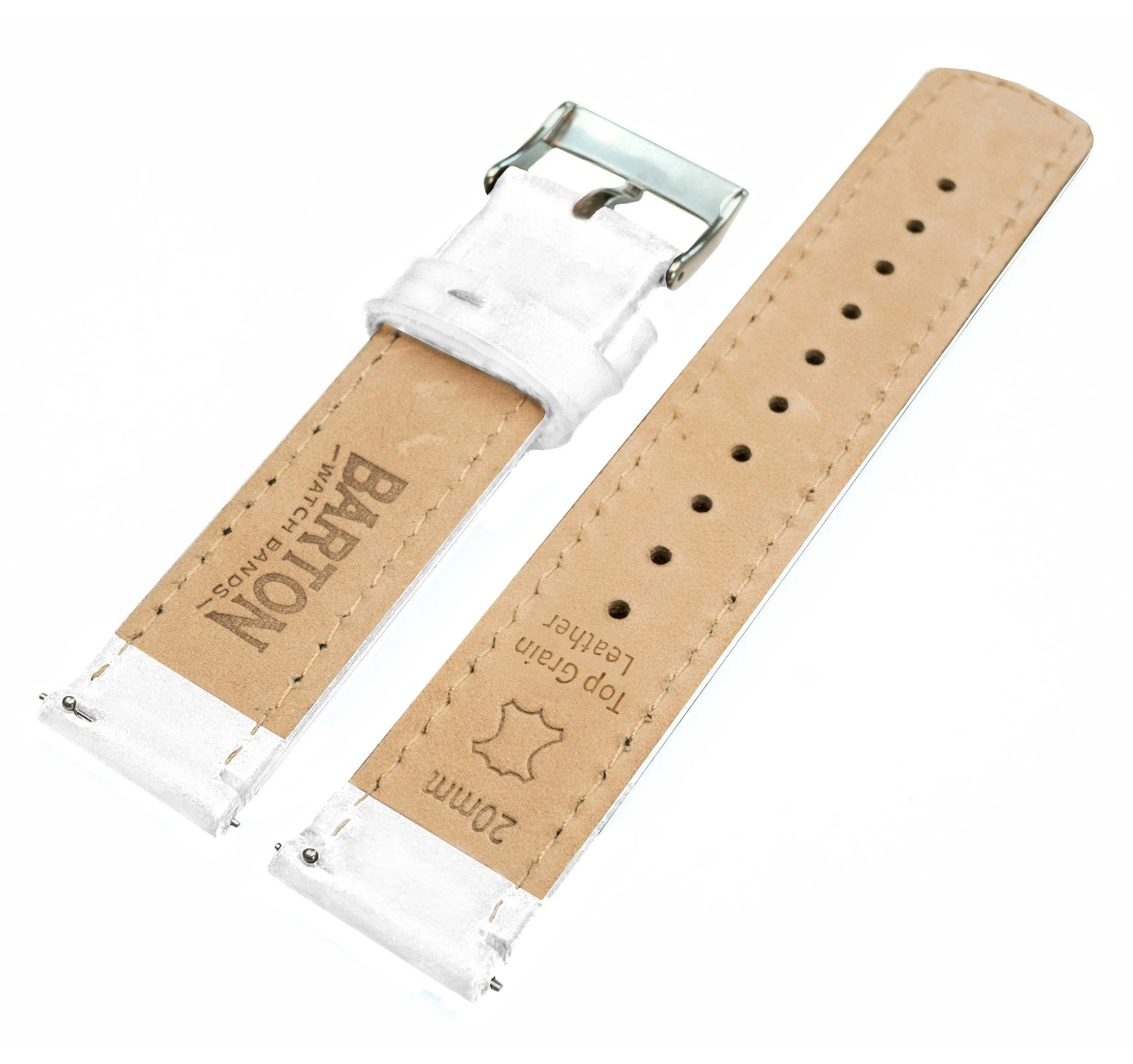 White Leather White Stitching Watch Band - Oris Divers Sixty-Five 40mm (20mm) - Image 4
